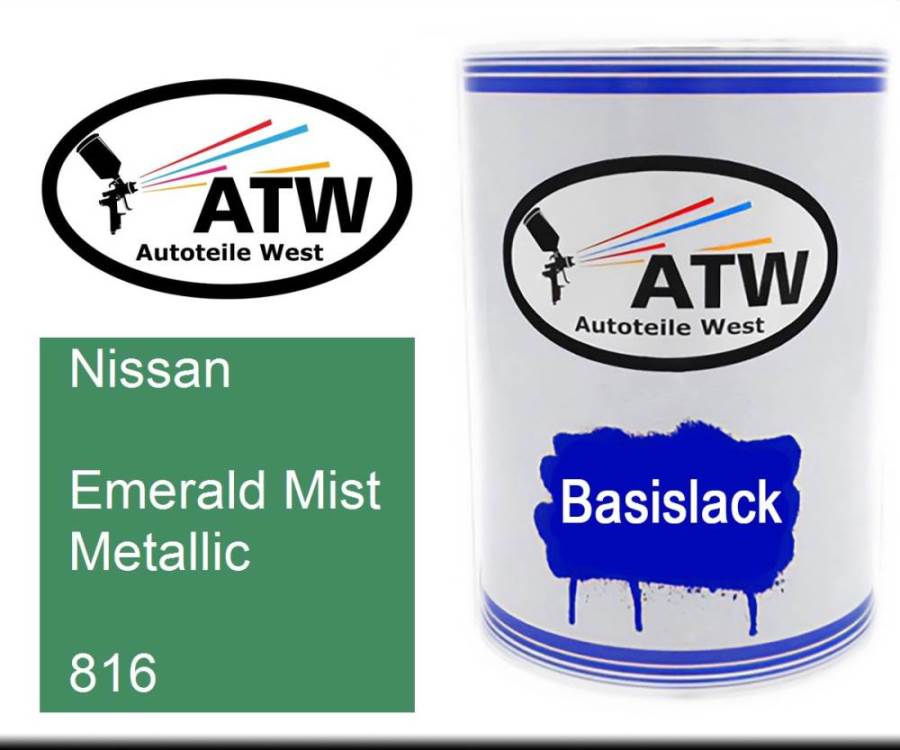 Nissan, Emerald Mist Metallic, 816: 500ml Lackdose, von ATW Autoteile West.